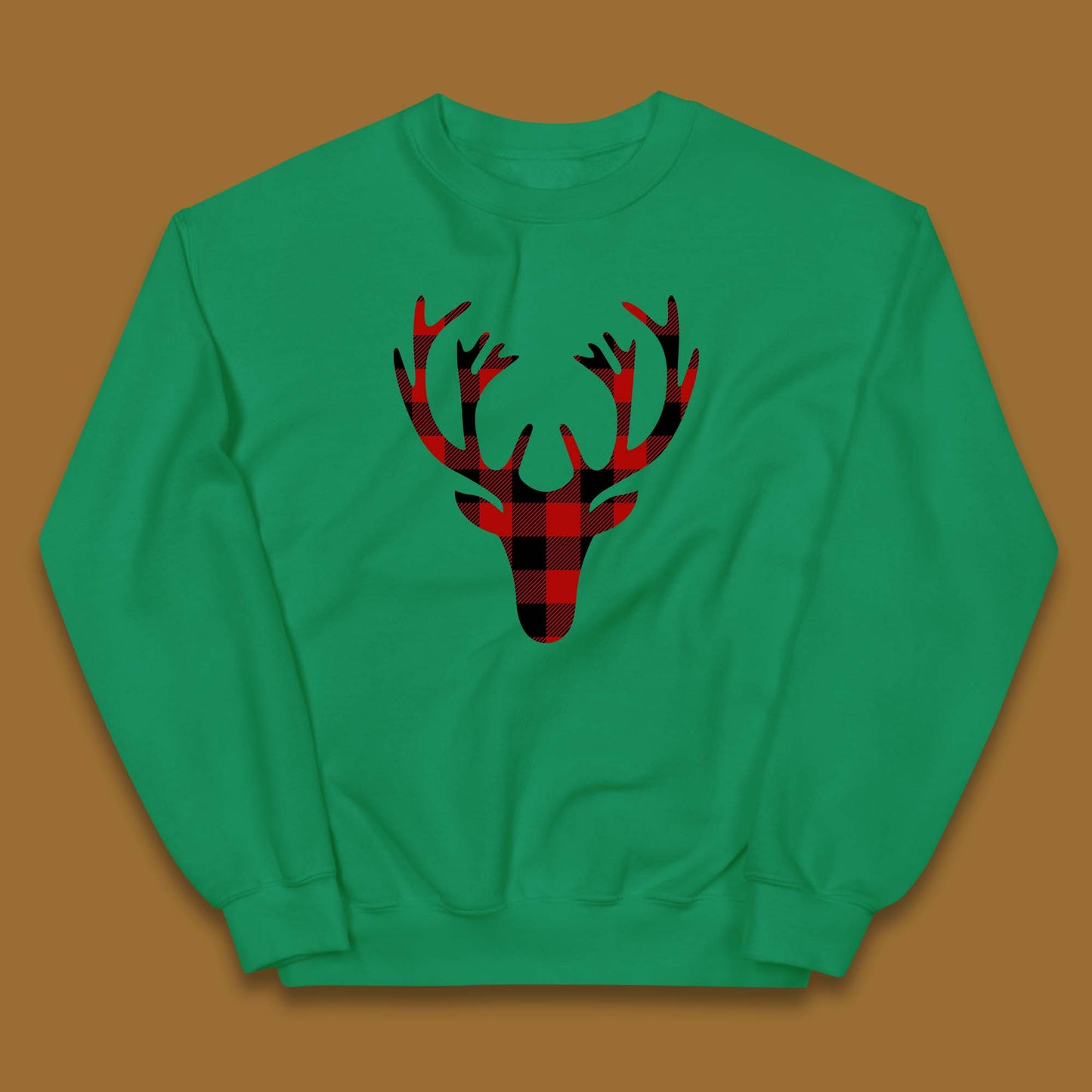 merry christmas buffalo plaid deer head jumper