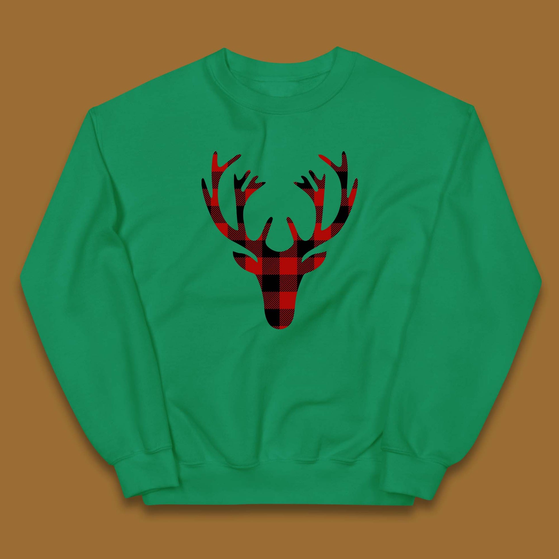 merry christmas buffalo plaid deer head jumper