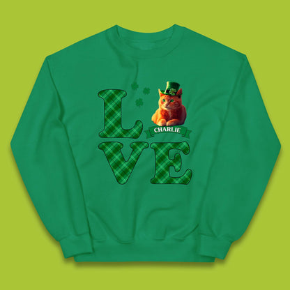Personalised Love St. Patrick's Cat Kids Jumper