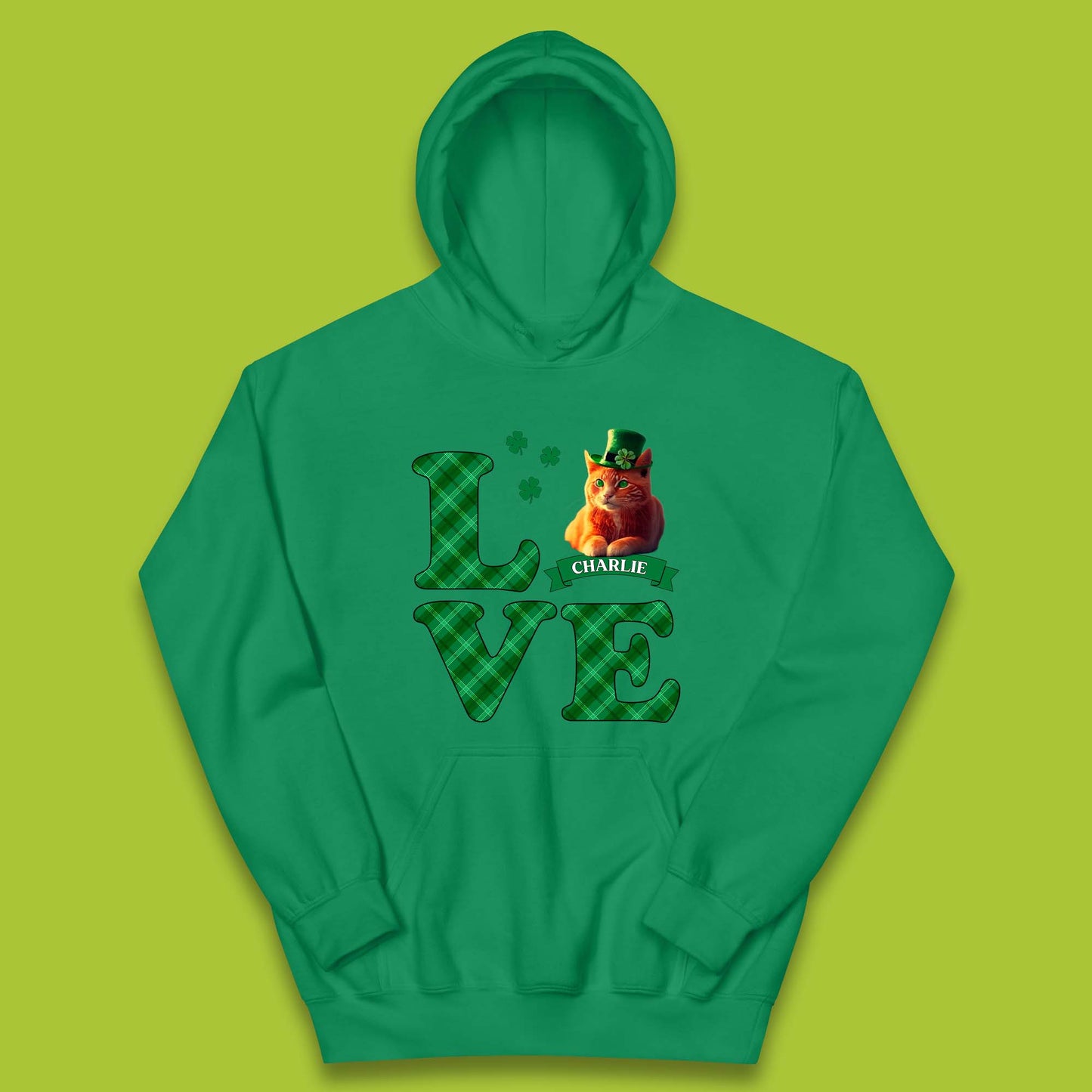 Personalised Love St. Patrick's Cat Kids Hoodie
