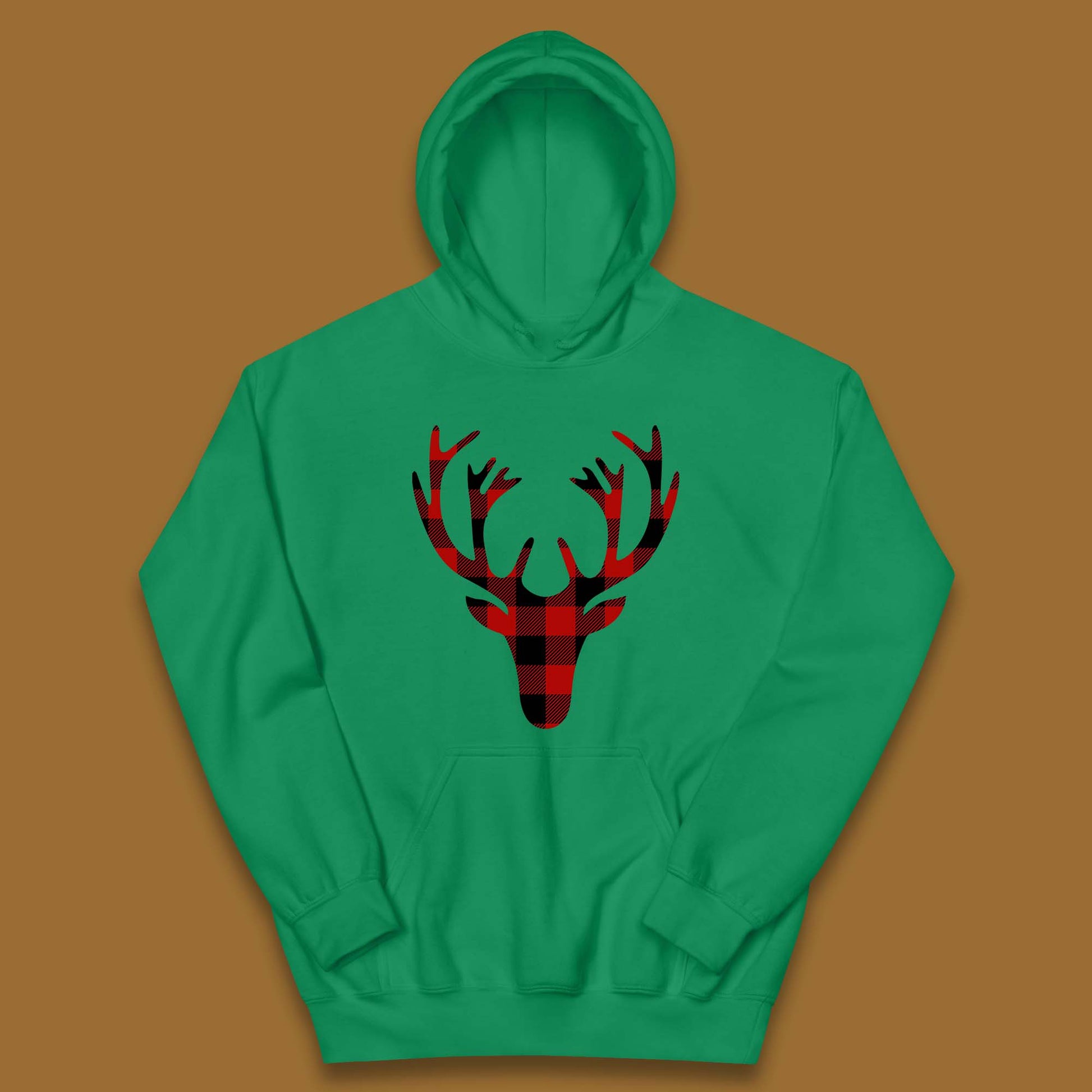 merry christmas buffalo plaid deer head hoodie