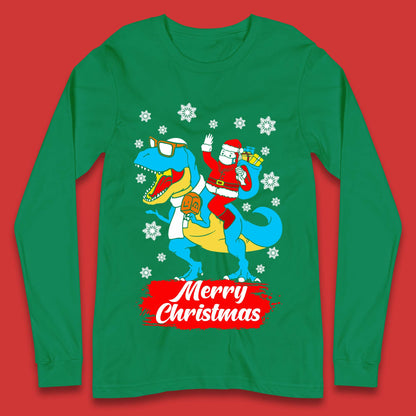 Santa Claus Riding T-Rex Christmas Long Sleeve T-Shirt