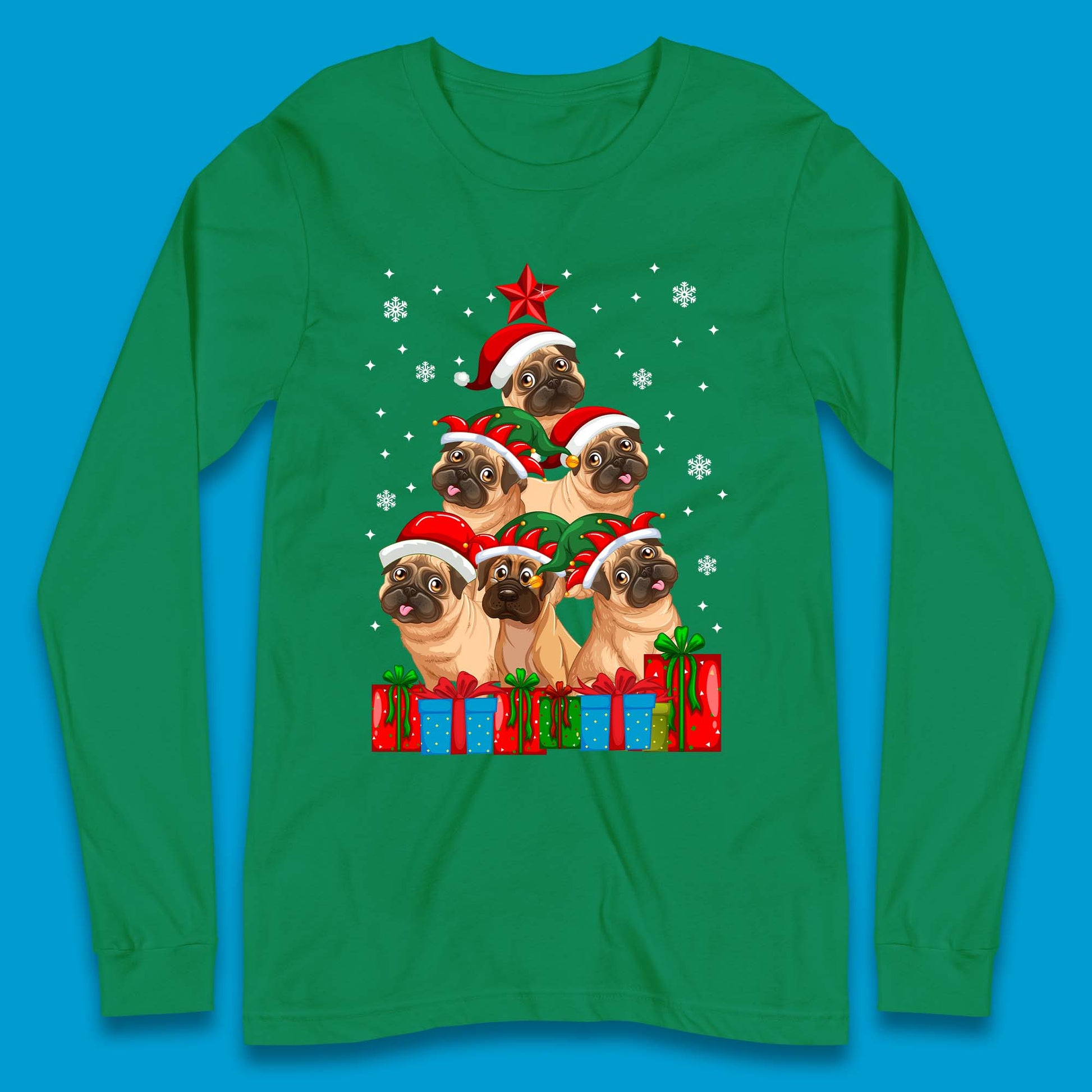 pug dog christmas long sleeve t shirt