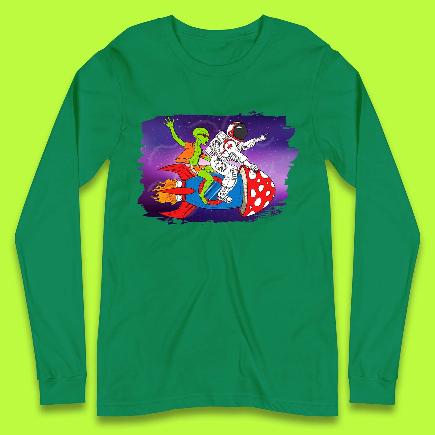 Alien & Astronaut Rocket Ship Long Sleeve T-Shirt