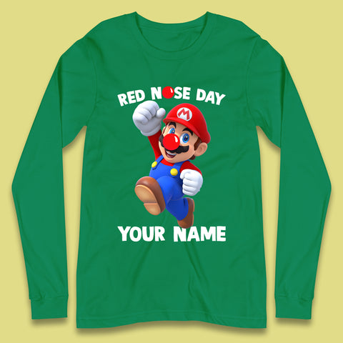 Personalised Super Mario Red Nose Day Long Sleeve T-Shirt