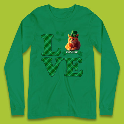 Personalised Love St. Patrick's Cat Long Sleeve T-Shirt