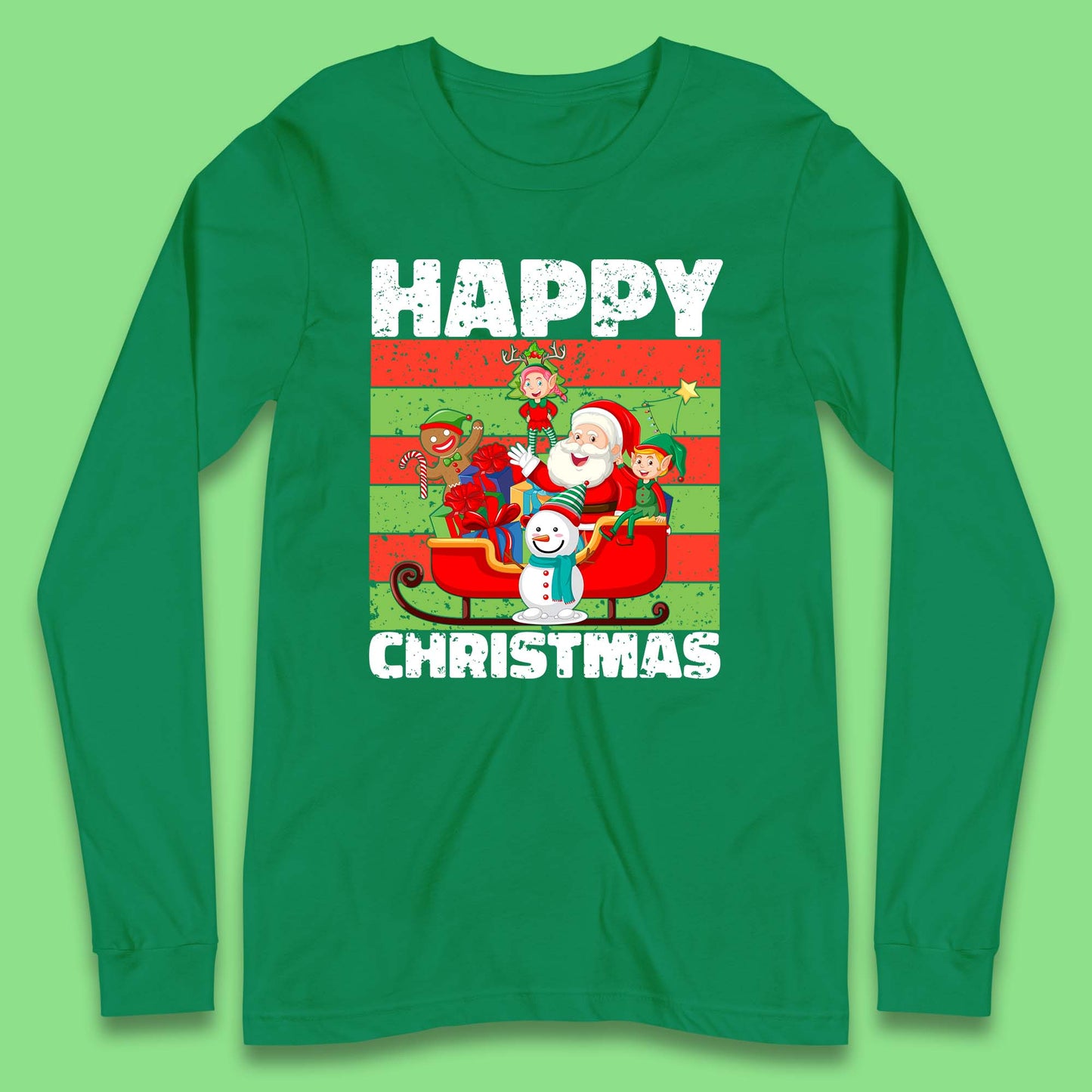 santa and friends on sleigh christmas long sleeve t shirt