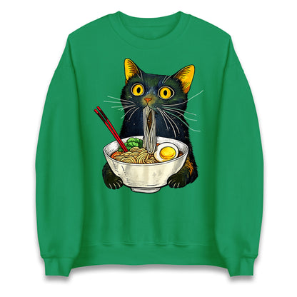 Ramen Noodle Black Cat Foodie Lover Meme Jumper