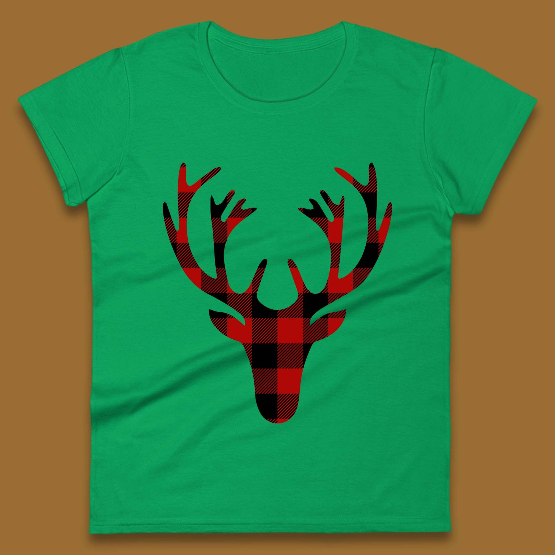 merry christmas buffalo plaid deer head womens top