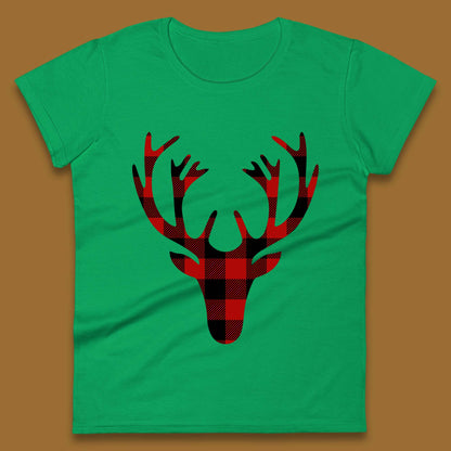 merry christmas buffalo plaid deer head womens top