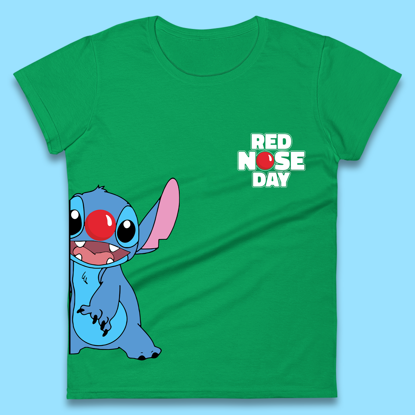 Red Nose Day Peeking Disney Stitch Womens T-Shirt