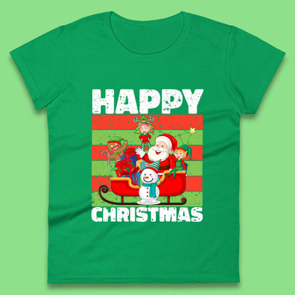 santa and friends on sleigh christmas womens t shirt