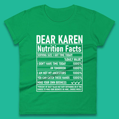 Dear Karen Nutrition Facts Womens T-Shirt