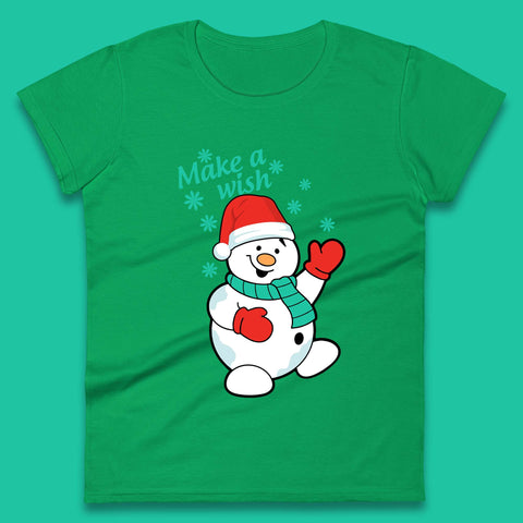 Make A Wish Snowman Christmas Womens T-Shirt