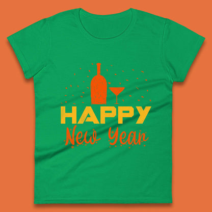 Happy New Year Wine Drinking Womens T-Shirt