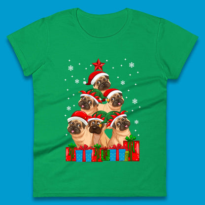 pug dog christmas womens t shirt