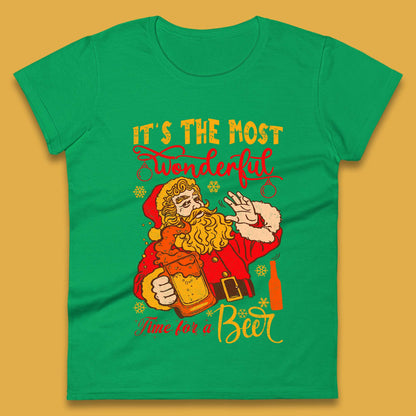 Santa Beer Time Christmas Womens T-Shirt