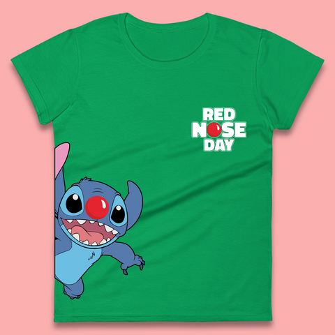 Red Nose Day Peeking Disney Stitch Womens T-Shirt