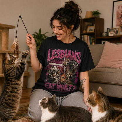 Lesbians Eat What Funny Cat Rude Gay Pride LGBTQ T Shirt