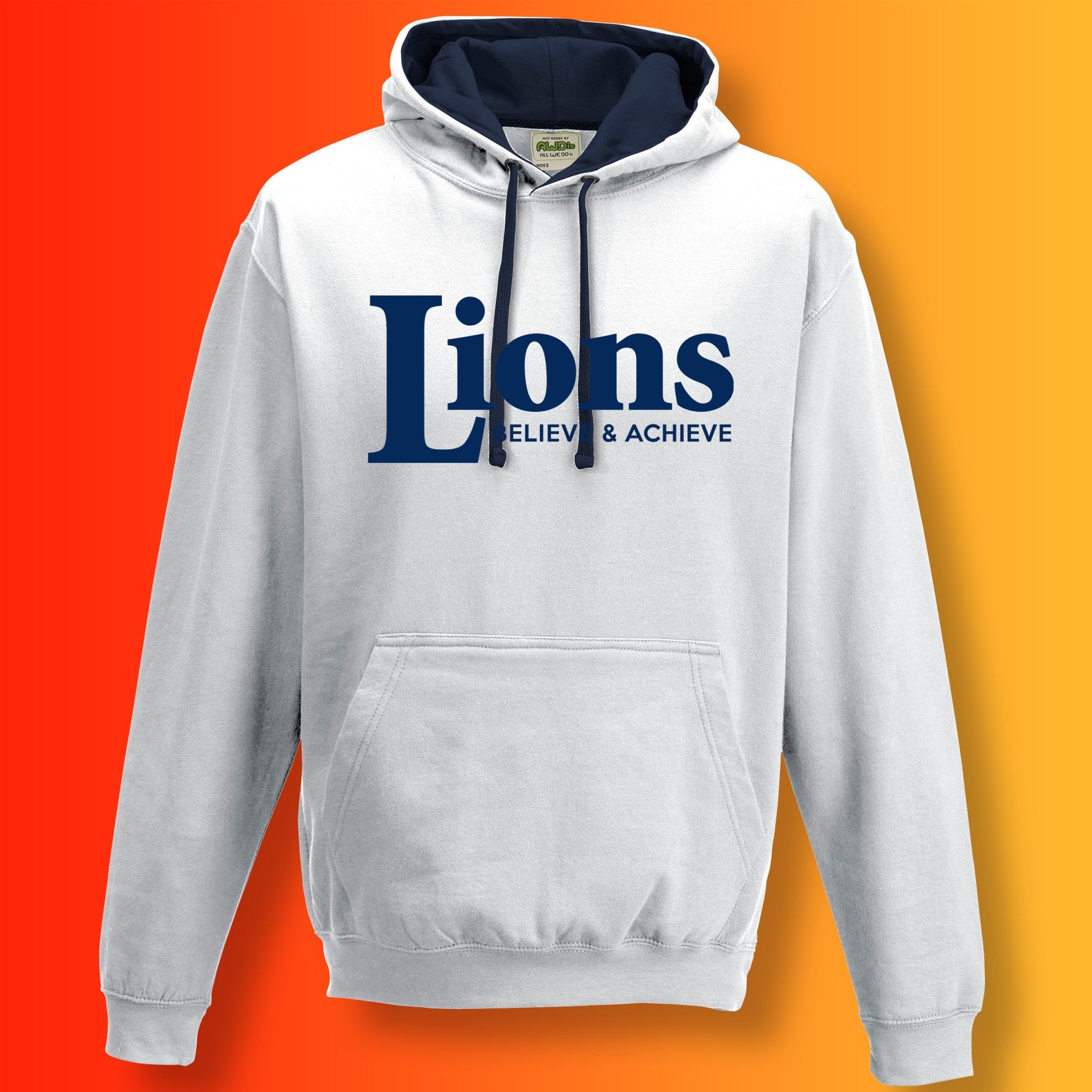 Lions Contrast Hoodie with Believe & Achieve Design