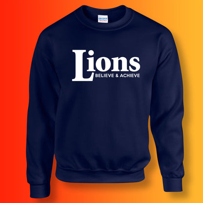 Lions Sweater with Believe & Achieve Design Navy