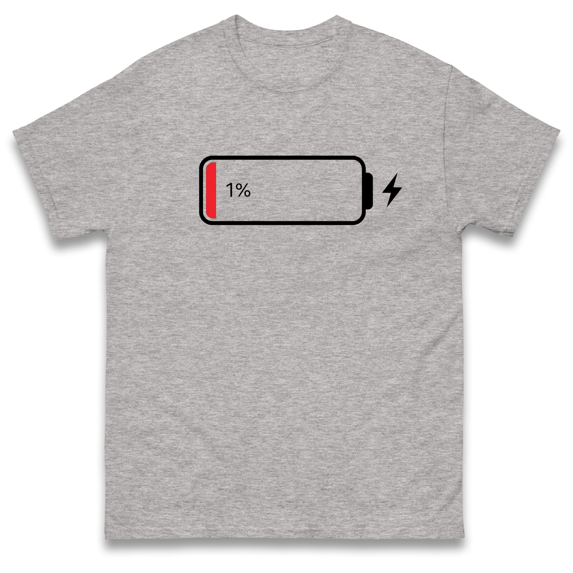 Low Battery T Shirt Funny Tech Humour 1% Charged Phone Design Graphic Top