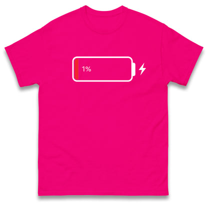 Low Battery T Shirt Funny Tech Humour 1% Charged Phone Design Graphic Top
