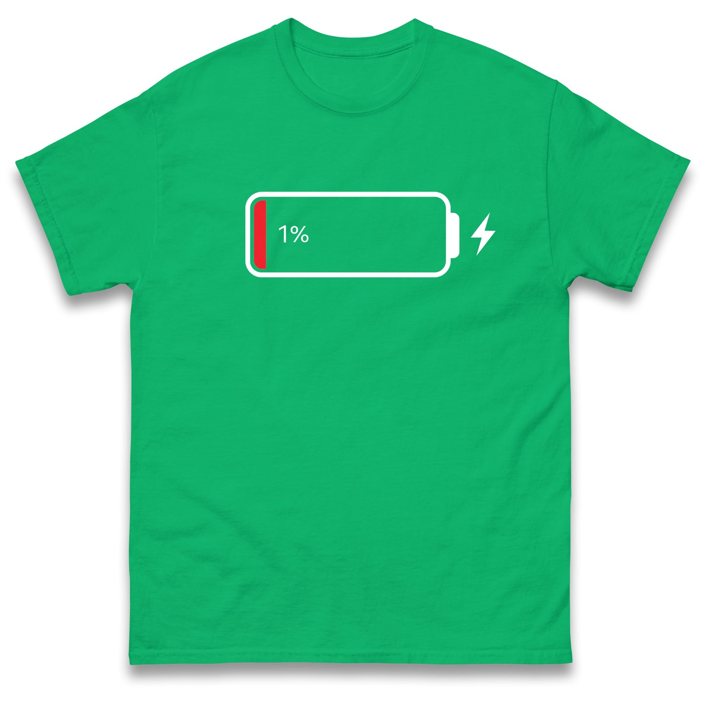 Low Battery T Shirt Funny Tech Humour 1% Charged Phone Design Graphic Top
