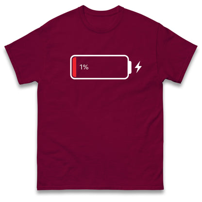 Low Battery T Shirt Funny Tech Humour 1% Charged Phone Design Graphic Top