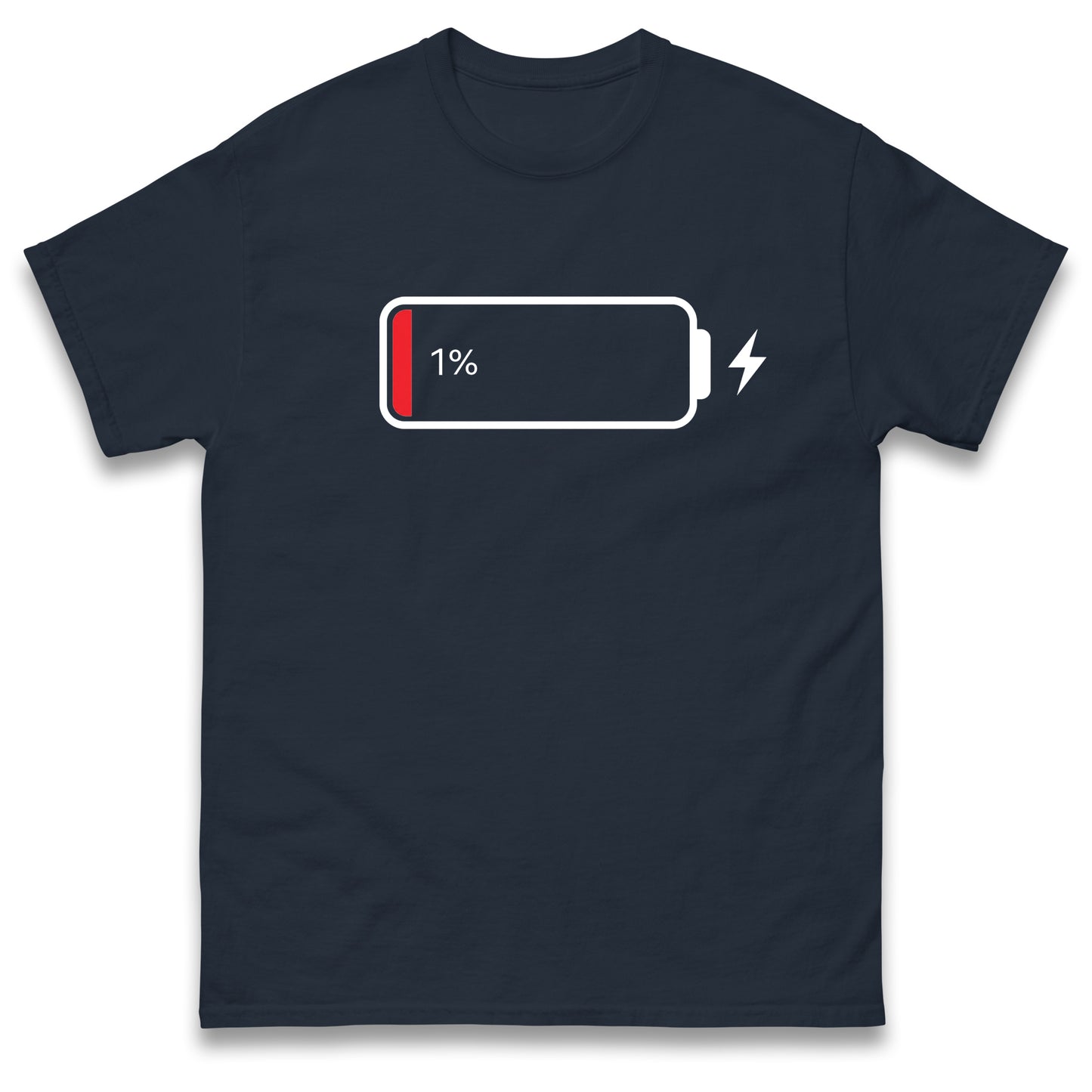 Low Battery T Shirt Funny Tech Humour 1% Charged Phone Design Graphic Top