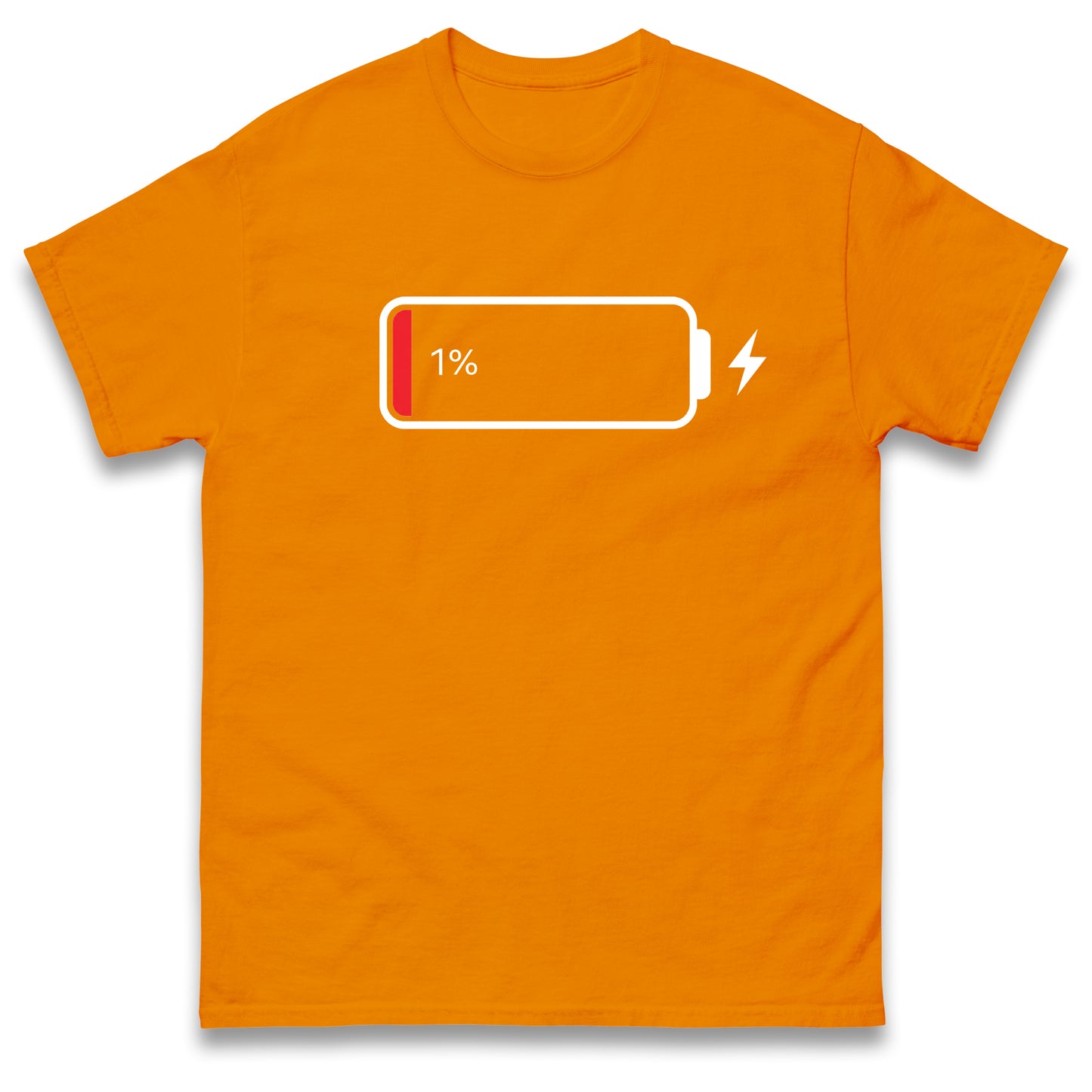 Low Battery T Shirt Funny Tech Humour 1% Charged Phone Design Graphic Top