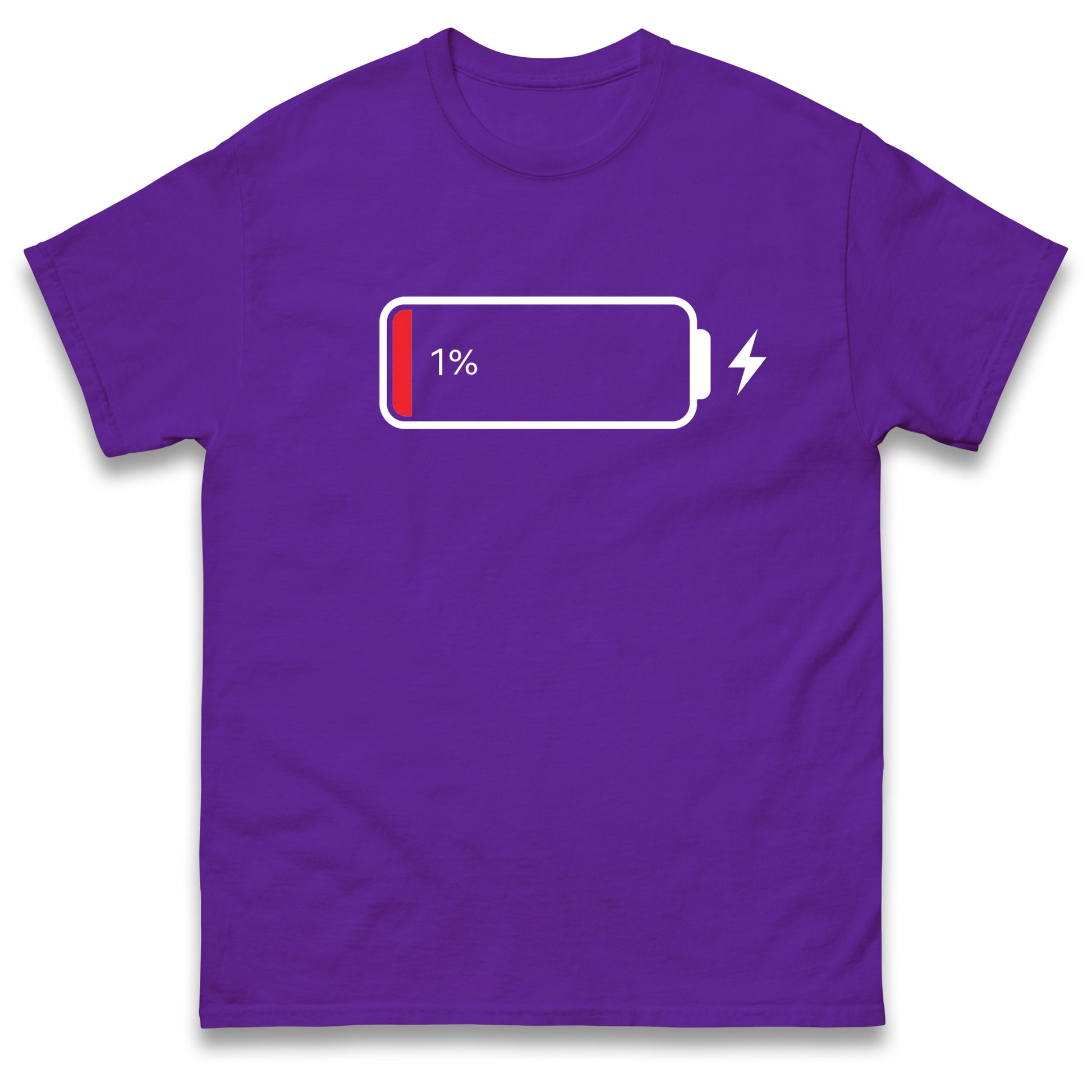 Low Battery T Shirt Funny Tech Humour 1% Charged Phone Design Graphic Top