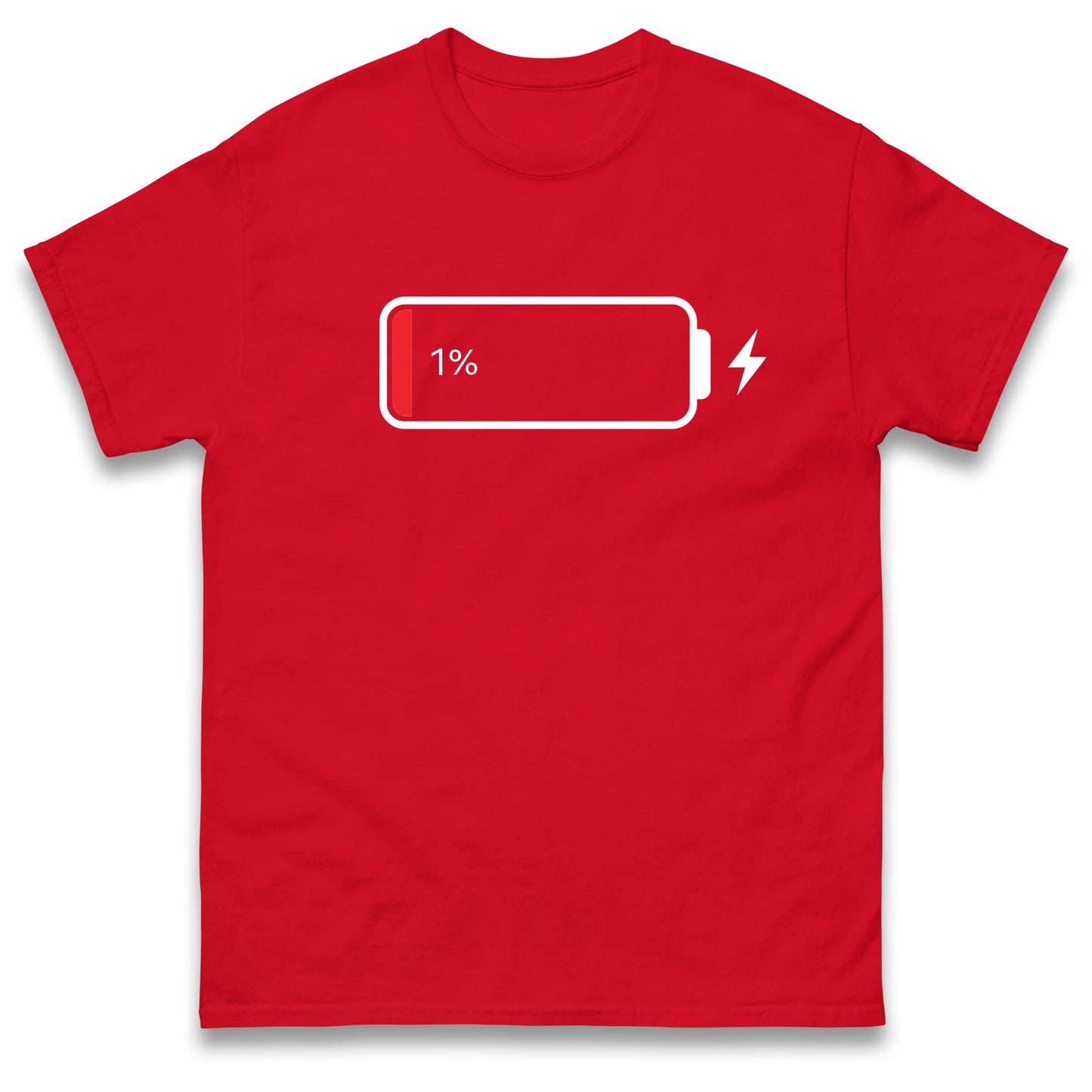 Low Battery T Shirt Funny Tech Humour 1% Charged Phone Design Graphic Top