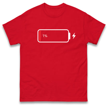 Low Battery T Shirt Funny Tech Humour 1% Charged Phone Design Graphic Top