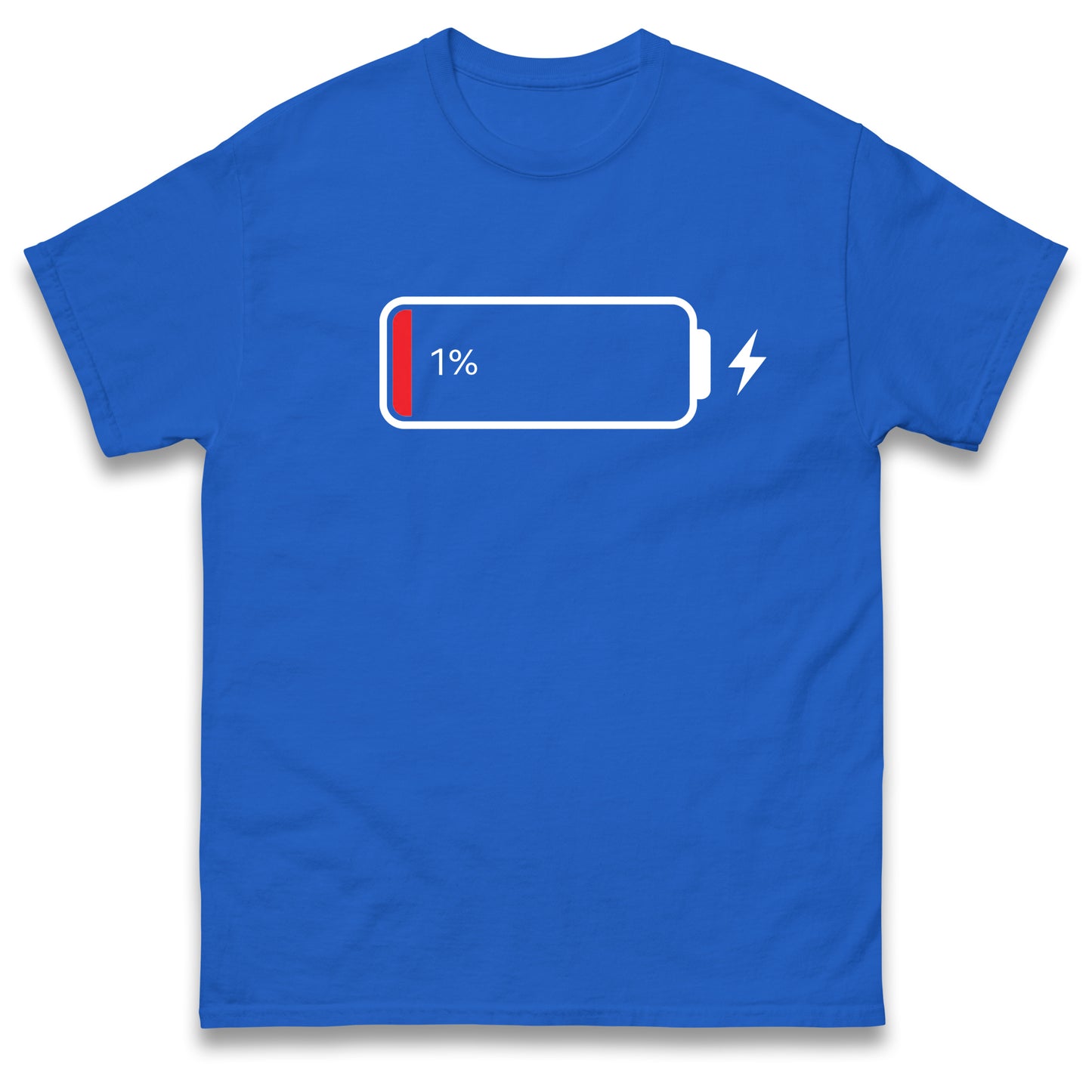 Low Battery T Shirt Funny Tech Humour 1% Charged Phone Design Graphic Top