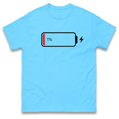 Low Battery T Shirt Funny Tech Humour 1% Charged Phone Design Graphic Top