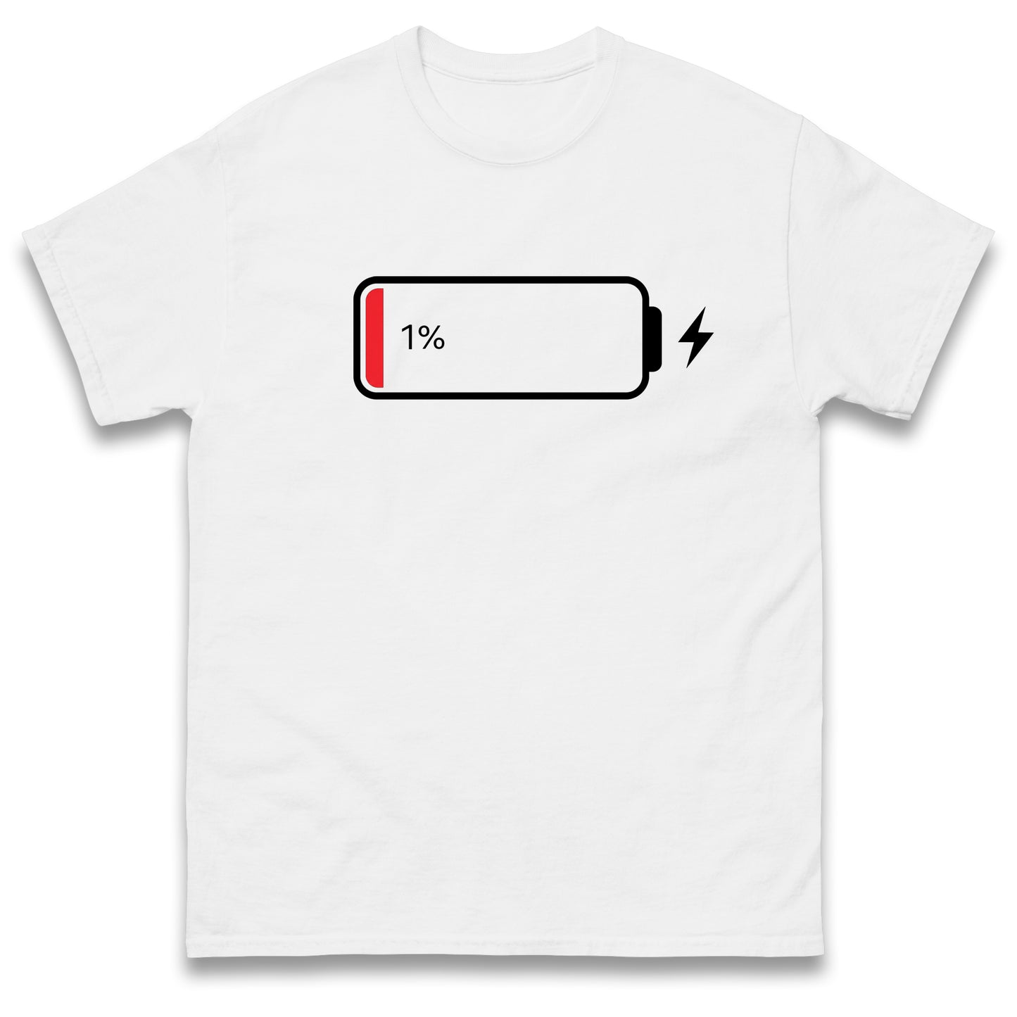 Low Battery T Shirt Funny Tech Humour 1% Charged Phone Design Graphic Top