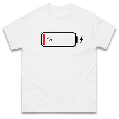 Low Battery T Shirt Funny Tech Humour 1% Charged Phone Design Graphic Top