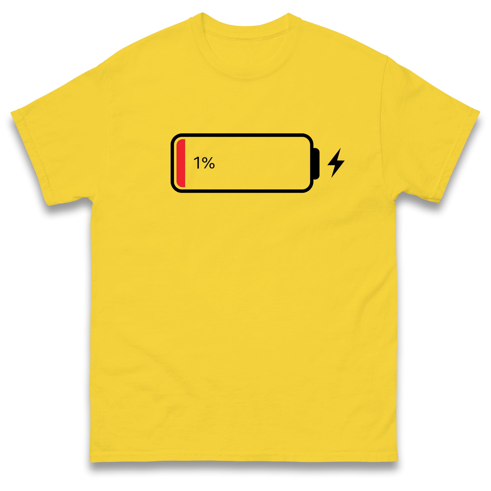 Low Battery T Shirt Funny Tech Humour 1% Charged Phone Design Graphic Top