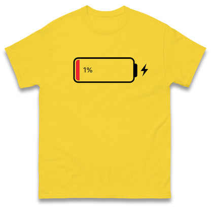 Low Battery T Shirt Funny Tech Humour 1% Charged Phone Design Graphic Top