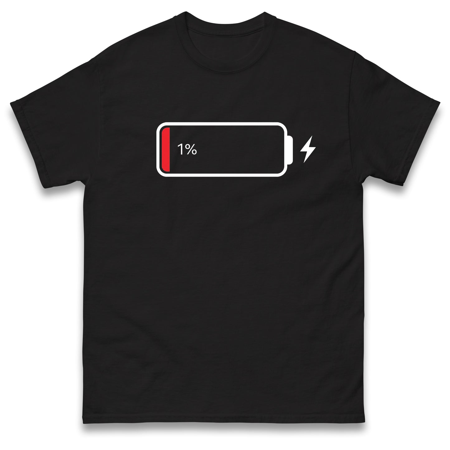 Low Battery T Shirt Funny Tech Humour 1% Charged Phone Design Graphic Top