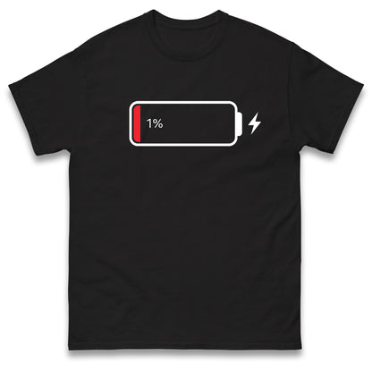 Low Battery T Shirt Funny Tech Humour 1% Charged Phone Design Graphic Top