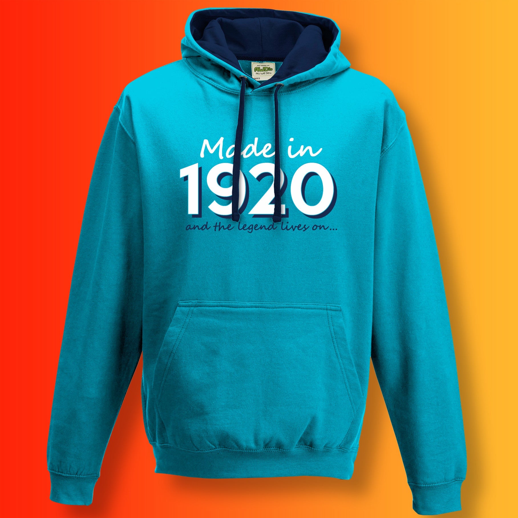 Made In 1920 and The Legend Lives On Hoodie Hawaiian Blue Oxford Blue
