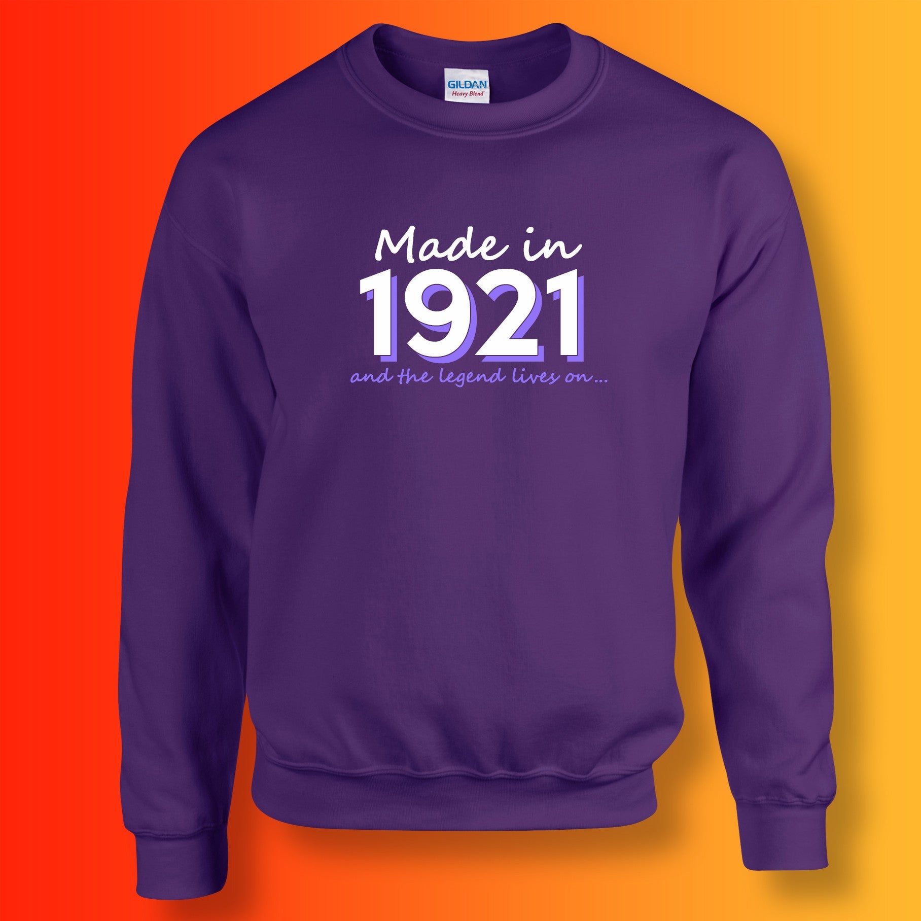Made In 1921 and The Legend Lives On Sweater Purple