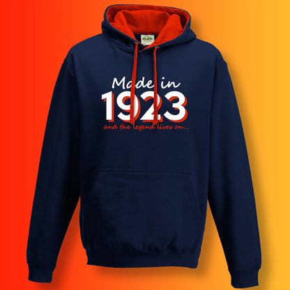 Made In 1923 and The Legend Lives On Hoodie French Navy Flame Red