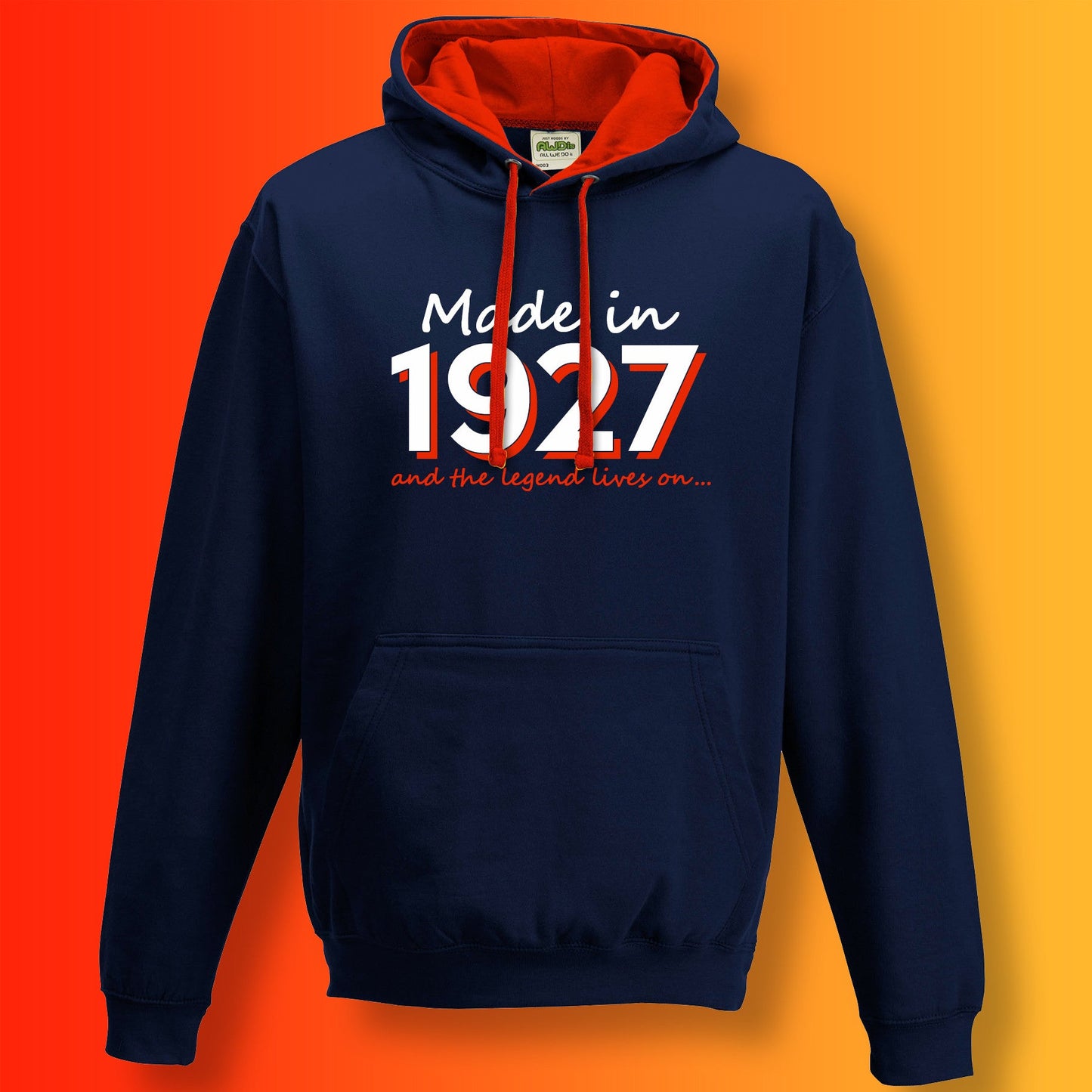 Made In 1927 and The Legend Lives On Hoodie French Navy Flame Red