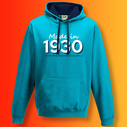Made In 1930 and The Legend Lives On Hoodie Hawaiian Blue Oxford Blue