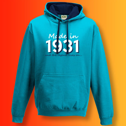 Made In 1931 and The Legend Lives On Hoodie Hawaiian Blue Oxford Blue