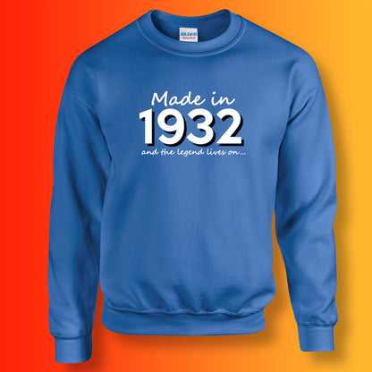 Made In 1932 and The Legend Lives On Sweater Royal Blue