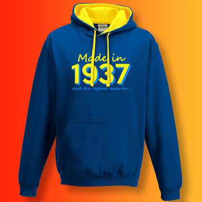 Made In 1937 and The Legend Lives On Hoodie Royal Blue Sun Yellow